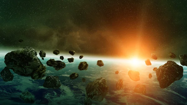 Impacto dos meteoritos no planeta Terra no espaço — Fotografia de Stock