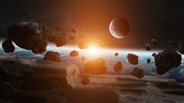 Meteorit inverkan på planetjorden i rymden — Stockfoto