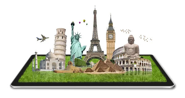 Monuments of the world on a tactile tablet — Stock Photo, Image