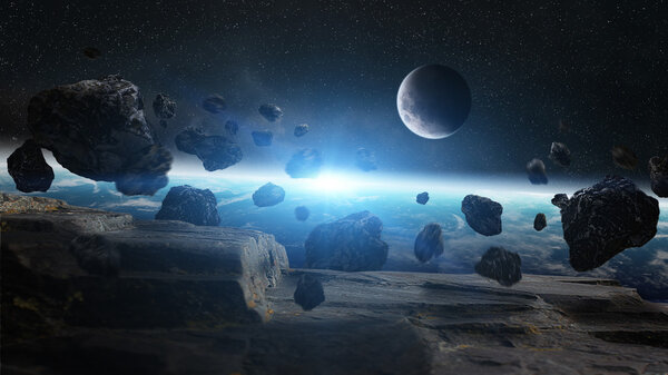 Удар метеорита по планете Земля в космосе
