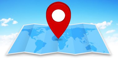 PIN harita simgesi mavi bir harita üzerinde