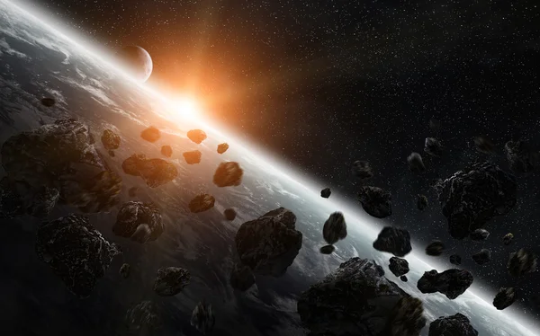 Uderzenia meteorytu na ziemi w przestrzeni — Zdjęcie stockowe