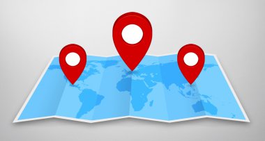 PIN harita simgesi mavi bir harita üzerinde
