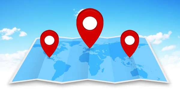 Pin-Map-Symbol auf einer blauen Karte — Stockfoto