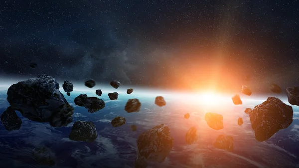 Meteorite impact on planet Earth in space — Stock Photo, Image