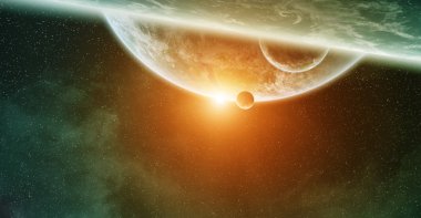 Uzayda Dünya gezegeni üzerinde gündoğumu