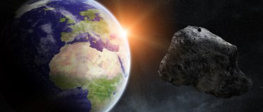 Asteroids threat over planet earth clipart