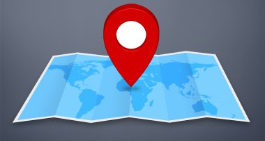 PIN harita simgesi mavi bir harita üzerinde