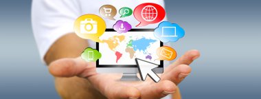 Teknik cihaz elinde tutan işadamı