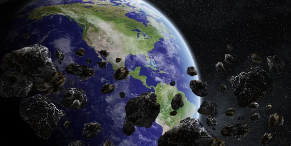 Dopad meteoritu na planetě Zemi v prostoru — Stock fotografie