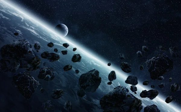 Meteoriet op de planeet aarde in de ruimte — Stockfoto