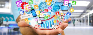 Modern dijital uygulama kullanarak iş adamı