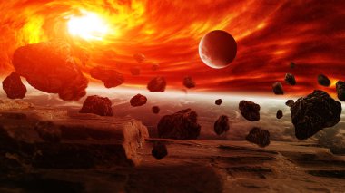 Red nebula in space with planet Earth clipart
