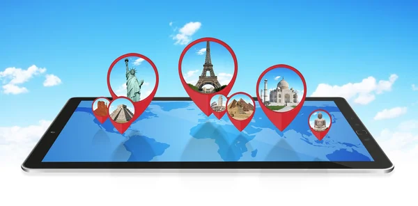Monuments of the world on a modern tablet — Stock Photo, Image