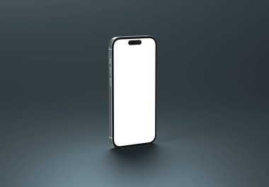 PARIS - Fransa - 20 Mart 2025 Apple akıllı telefonu, maksimum 16 profesyonel telefon. Gri yüzeyde modern cep telefonu modeli duruyor. 3d oluşturma