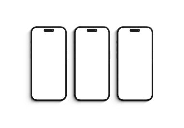 PARIS - Fransa - 20 Mart 2025 Apple akıllı telefonu, maksimum 16 profesyonel telefon. Beyaz arka planda izole edilmiş üç cep telefonu modeli. 3d oluşturma
