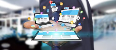 Teknik cihaz elinde tutan işadamı