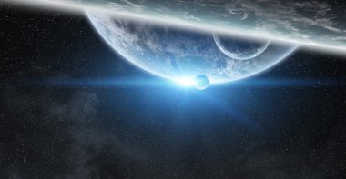 Uzayda Dünya gezegeni üzerinde gündoğumu