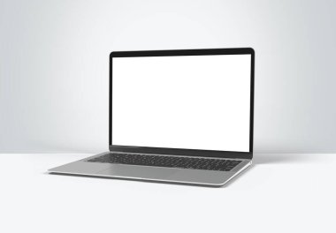 PARIS - Fransa - 20 Mart 2025: Apple Macbook Air gümüş rengi. 3d dizüstü bilgisayar modellemesi beyaz arkaplanda izole edildi