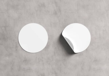 Boş bukleli çıkartma modeli betonda izole edilmiş. Dairesel etiket şablonu. 3B görüntüleme