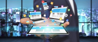 Teknik cihaz elinde tutan işadamı