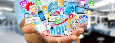 Modern dijital uygulama kullanarak iş adamı