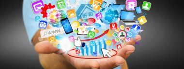 Modern dijital uygulama kullanarak iş adamı