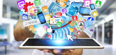 İşadamı modern tablet kullanma