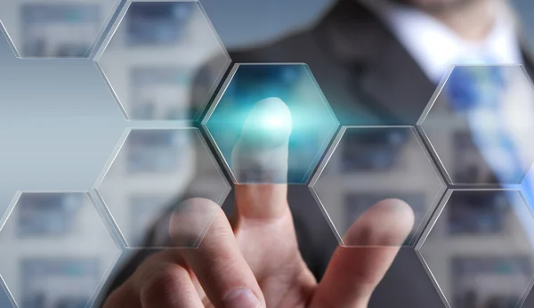 Businessman in his office using tactile interface — Stock Photo, Image