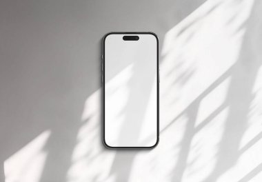 PARIS - Fransa - 20 Mart 2025 Apple akıllı telefonu, maksimum 16 profesyonel telefon. Beyaz yüzeyde yumuşak gölgeli cep telefonu modeli. 3d oluşturma