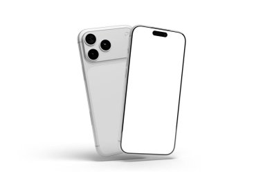 PARIS - Fransa - 02 Şubat 2026: Apple Iphone 17 Pro Max, gümüş rengi. Ön ve arka görüntüler - Beyaz arkaplanda modern akıllı telefon - 3D görüntüleme