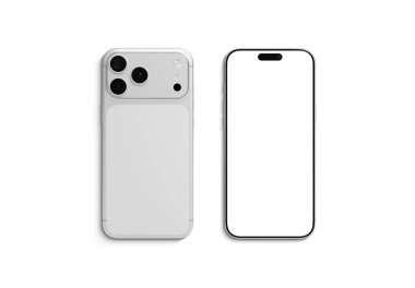 PARIS - Fransa - 06 Ocak 2026: Apple Iphone 17 Pro Max, gümüş rengi. Beyaz arkaplanda 3D modern akıllı telefon modellemesi