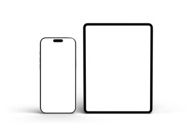 PARIS - Fransa - 06 Ocak 2026: Apple Iphone 17 Pro Max ve Ipad Pro, gümüş rengi. 3D akıllı telefon ve tablet modelleme beyaz üzerine