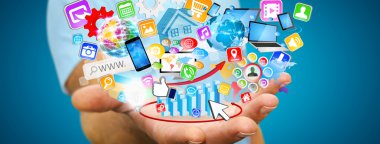 Modern dijital uygulama kullanarak iş adamı