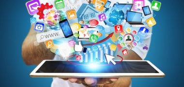 İşadamı modern tablet kullanma