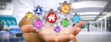 İşadamı ofisinde cogwheels hareket