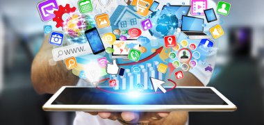 İşadamı modern tablet kullanma