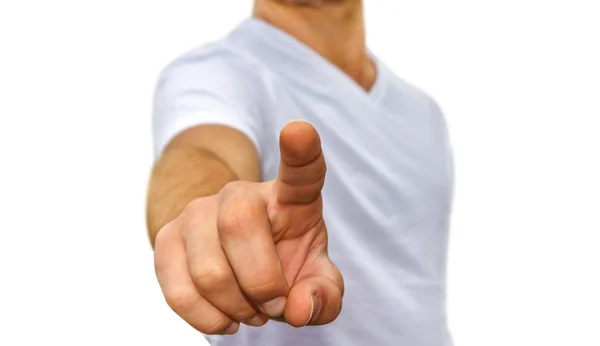 Junger Mann zeigt mit dem Finger — Stockfoto