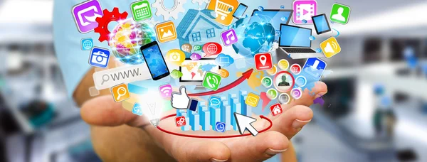 Modern dijital uygulama kullanarak iş adamı