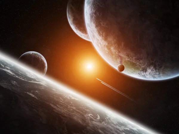 Soluppgång över planetjorden i rymden — Stockfoto