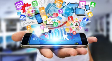 Modern cep telefonuyla işadamı