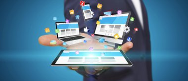 Teknik cihaz elinde tutan işadamı