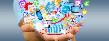 Modern dijital uygulama kullanarak iş adamı