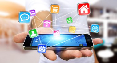 Modern cep telefonu kullanan genç adam