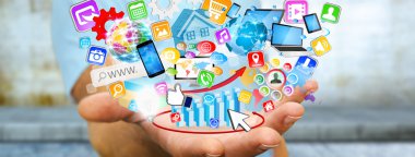 Modern dijital uygulama kullanarak iş adamı