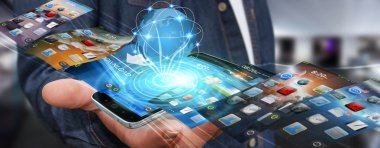 Modern cep telefonu kullanan genç adam