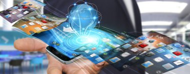 Modern cep telefonu kullanan genç adam