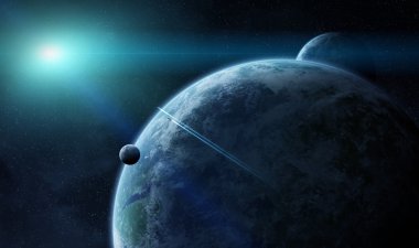 Uzayda Dünya gezegeni üzerinde gündoğumu