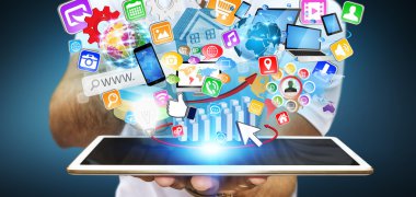 İşadamı modern tablet kullanma