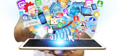 İşadamı modern tablet kullanma